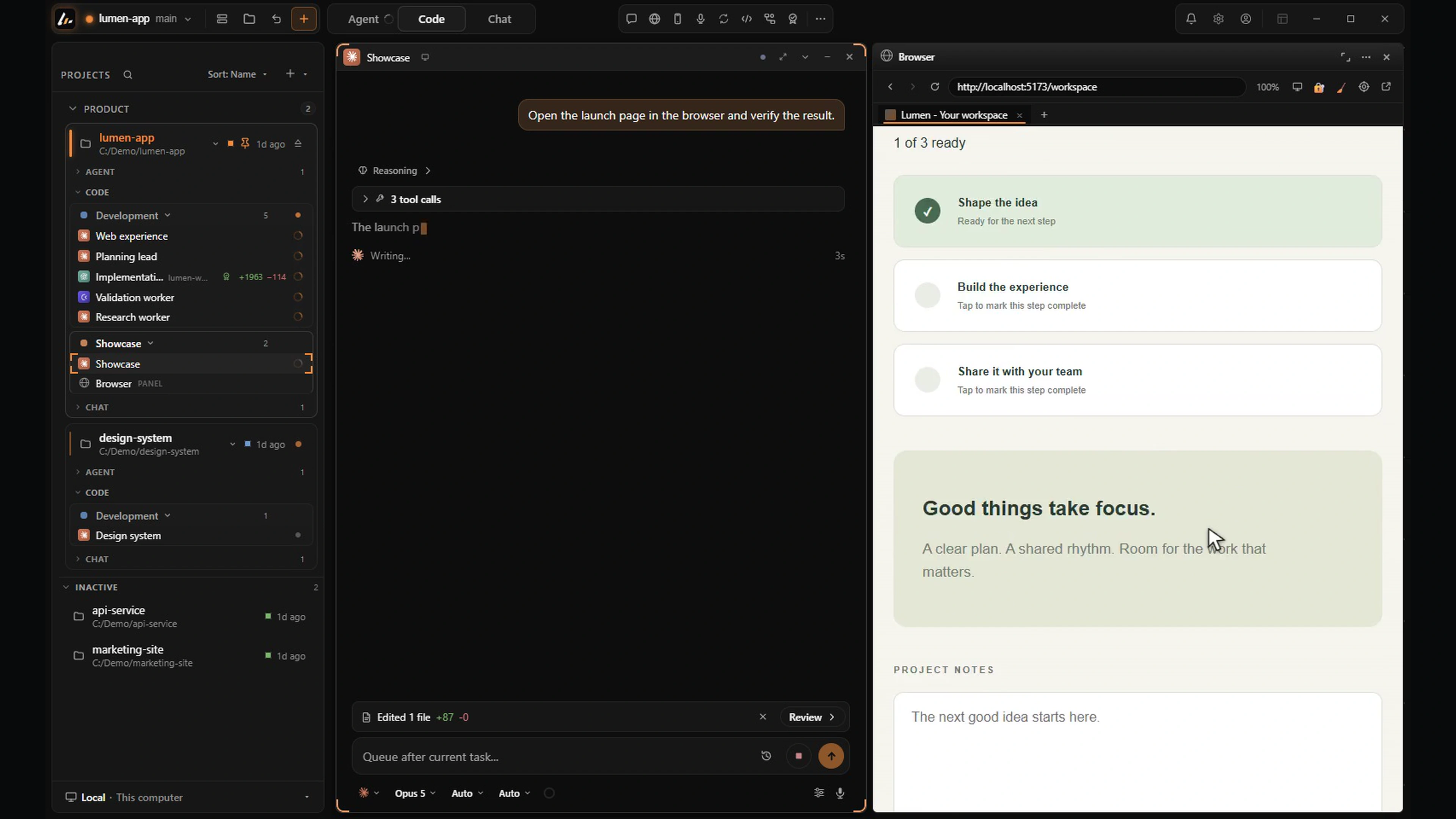 Browser plugin beside an agent chat terminal